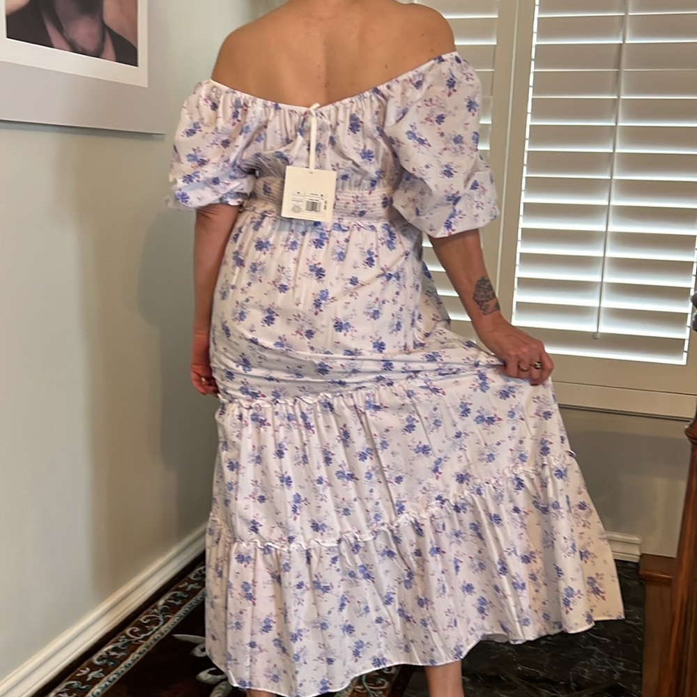 LoveShackFancy x Target Gemma Maxi Dress White Floral Puff-Sleeve Size M